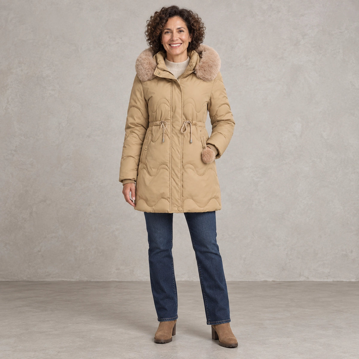 parka coat — Lana Tan front — view 5
