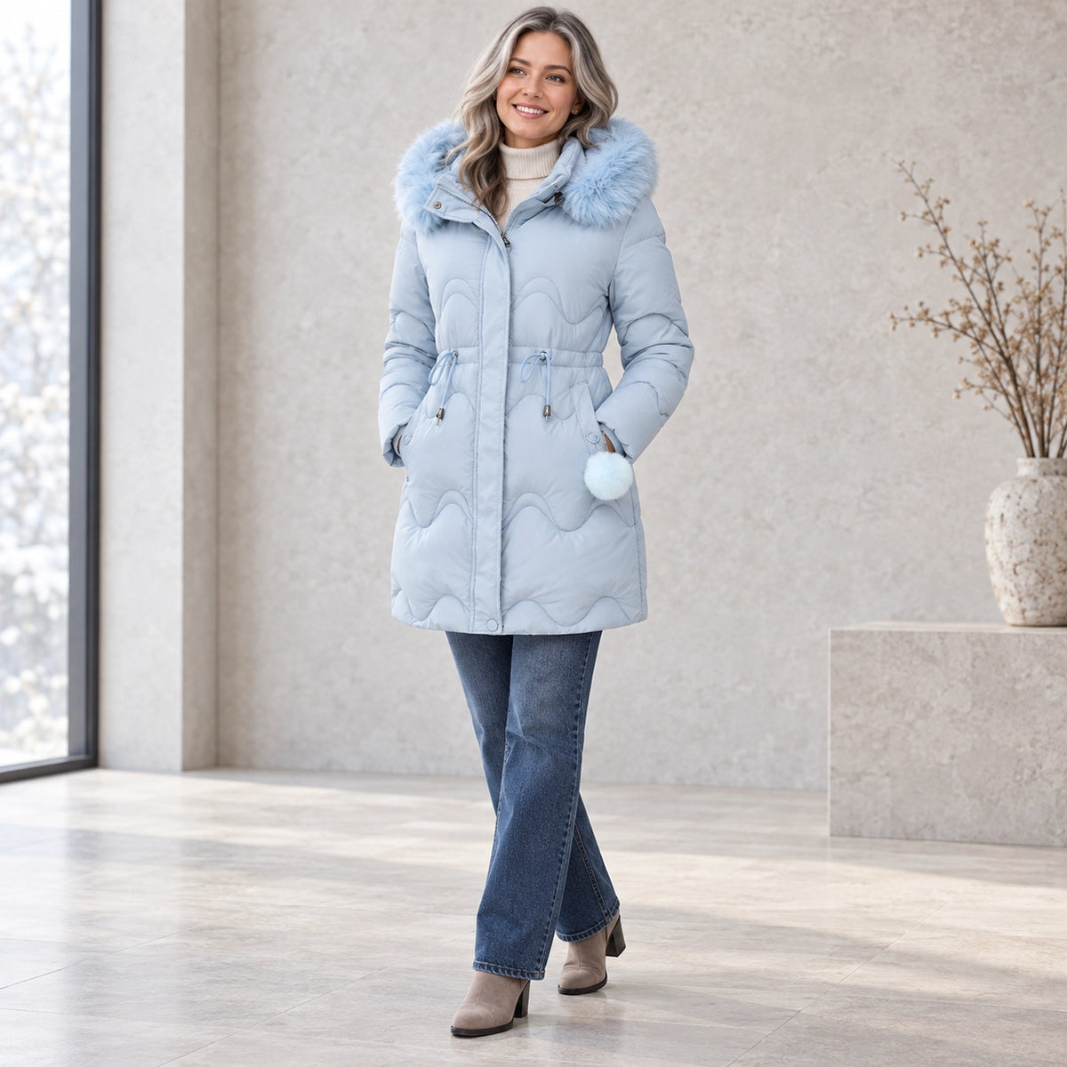 parka coat — Lana Light Blue three quarter view — view 6