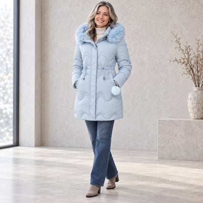 parka coat — Lana Light Blue three quarter view — view 6