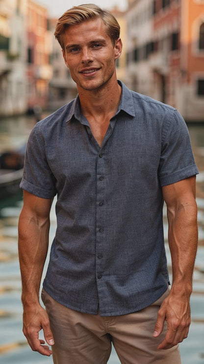 Liam | Mens Relaxed Fit Long Sleeve Crew Neck Casual Shirt