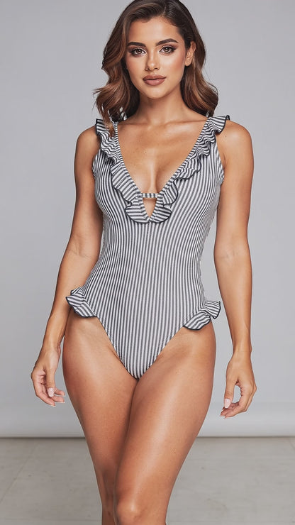 Emma | Womens Fitted V-Neck One Piece Swimsuit for Summer Beach Days