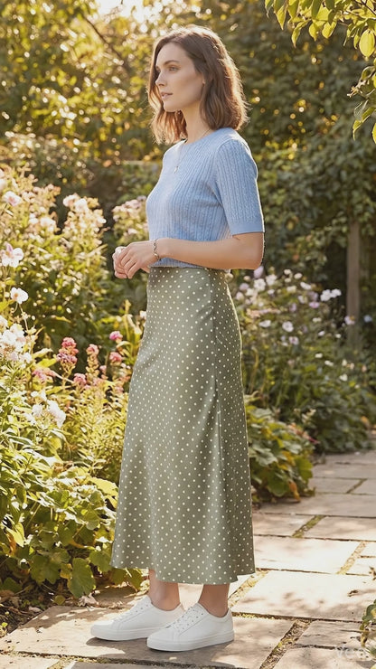 Isabella | Womens Playful Polka Dot Spring Midi Skirt