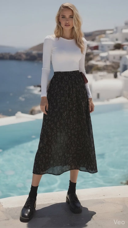 Celine | Womens Romantic Flowy Summer Midi Skirt