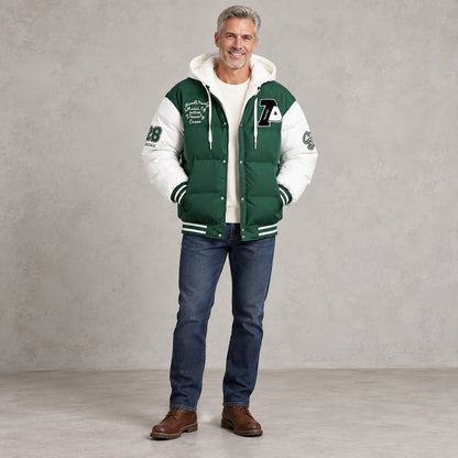 Men's Hooded Puffer Jacket — Emmett Green White front — view 3