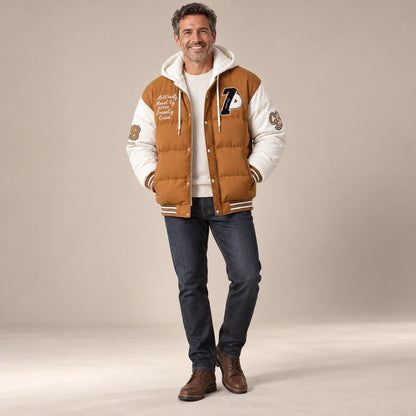 Men's Hooded Puffer Jacket — Emmett Caramel Brown White alternate angle — view 5