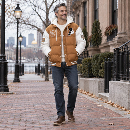 Men's Hooded Puffer Jacket — Emmett Caramel Brown White 1 — view 6
