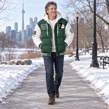 Men's Hooded Puffer Jacket — Emmett Green White 2 — view 7
