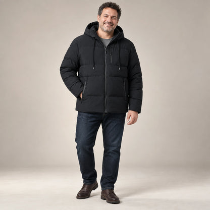 puffer jacket — Usa and Canada October–December alternate angle; Black; complete product worn by a happy adult model — view 5