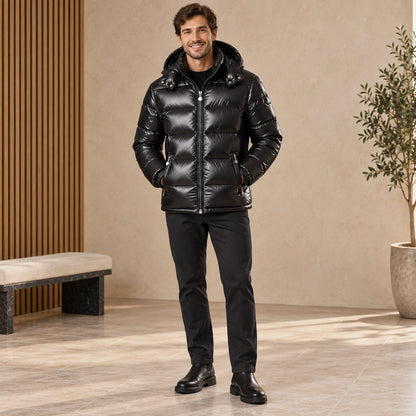 puffer jacket — Usa and Canada October–December front relaxed pose; Black; complete product worn by a happy adult — view 5