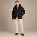 puffer jacket — Image; full front view; Black; complete product worn by a happy adult model