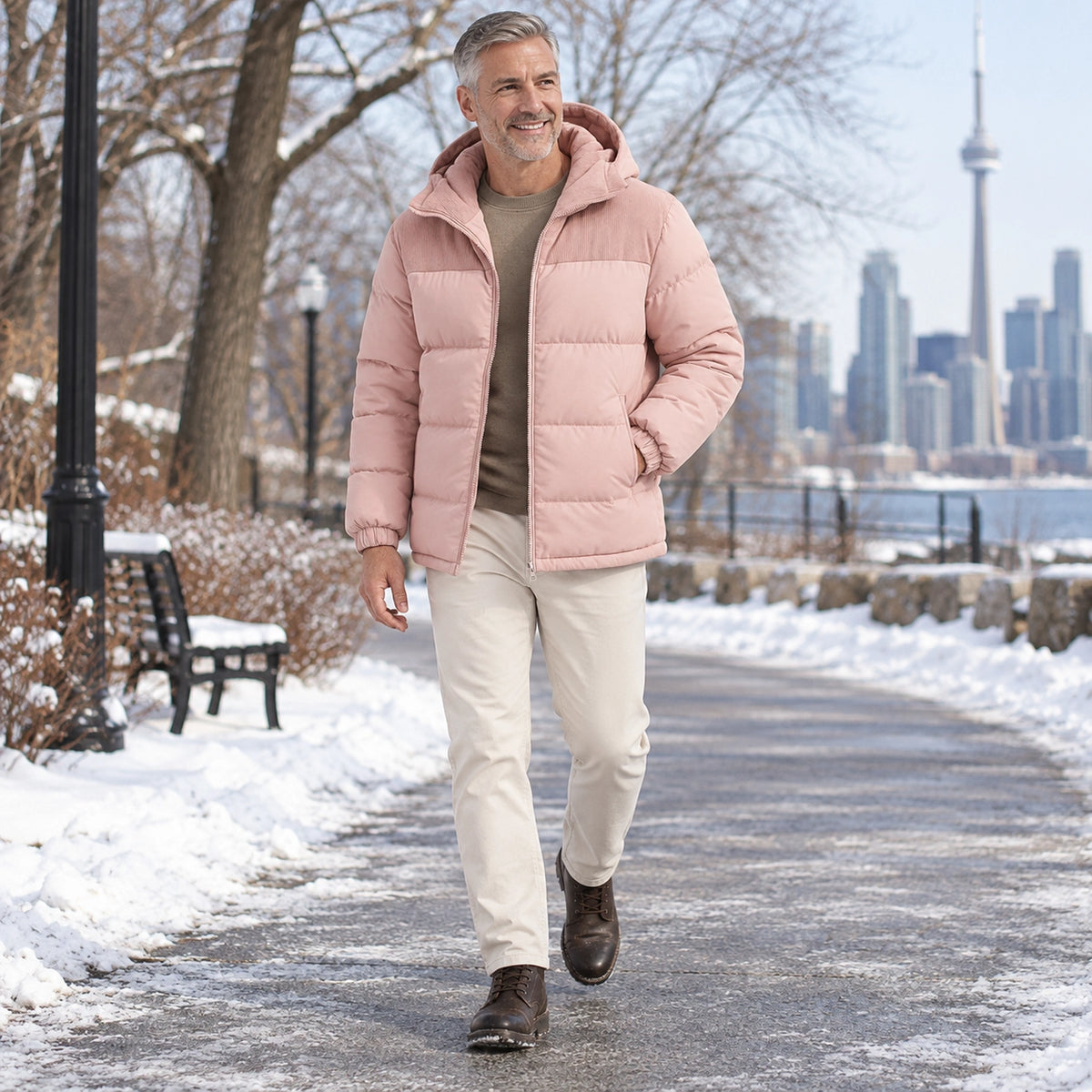 puffer jacket — Usa and Canada October–December 2; Dusty Pink; complete product worn by a happy adult model — view 9