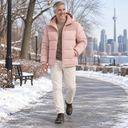 puffer jacket — Usa and Canada October–December 2; Dusty Pink; complete product worn by a happy adult model — view 9
