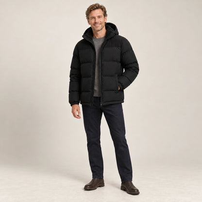 puffer jacket — Usa and Canada October–December alternate angle; Black; complete product worn by a happy adult model — view 7