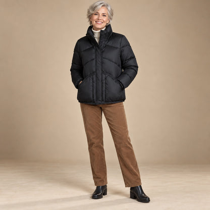 puffer jacket — Usa and Canada October–December alternate angle; Black; complete product worn by a happy adult model — view 3