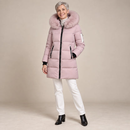 puffer jacket — Usa and Canada October–December alternate angle; Light Pink; complete product worn by a happy adult — view 6