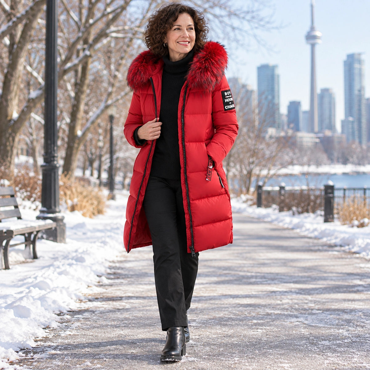puffer jacket — Usa and Canada October–December 2; Red; complete product worn by a happy adult model — view 8