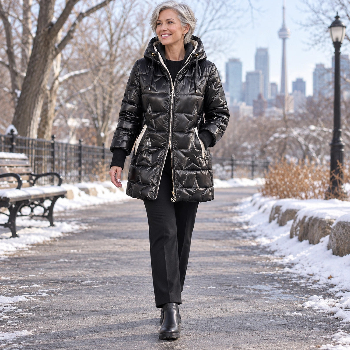puffer jacket — Usa and Canada October–December 2; Black; complete product worn by a happy adult model — view 9
