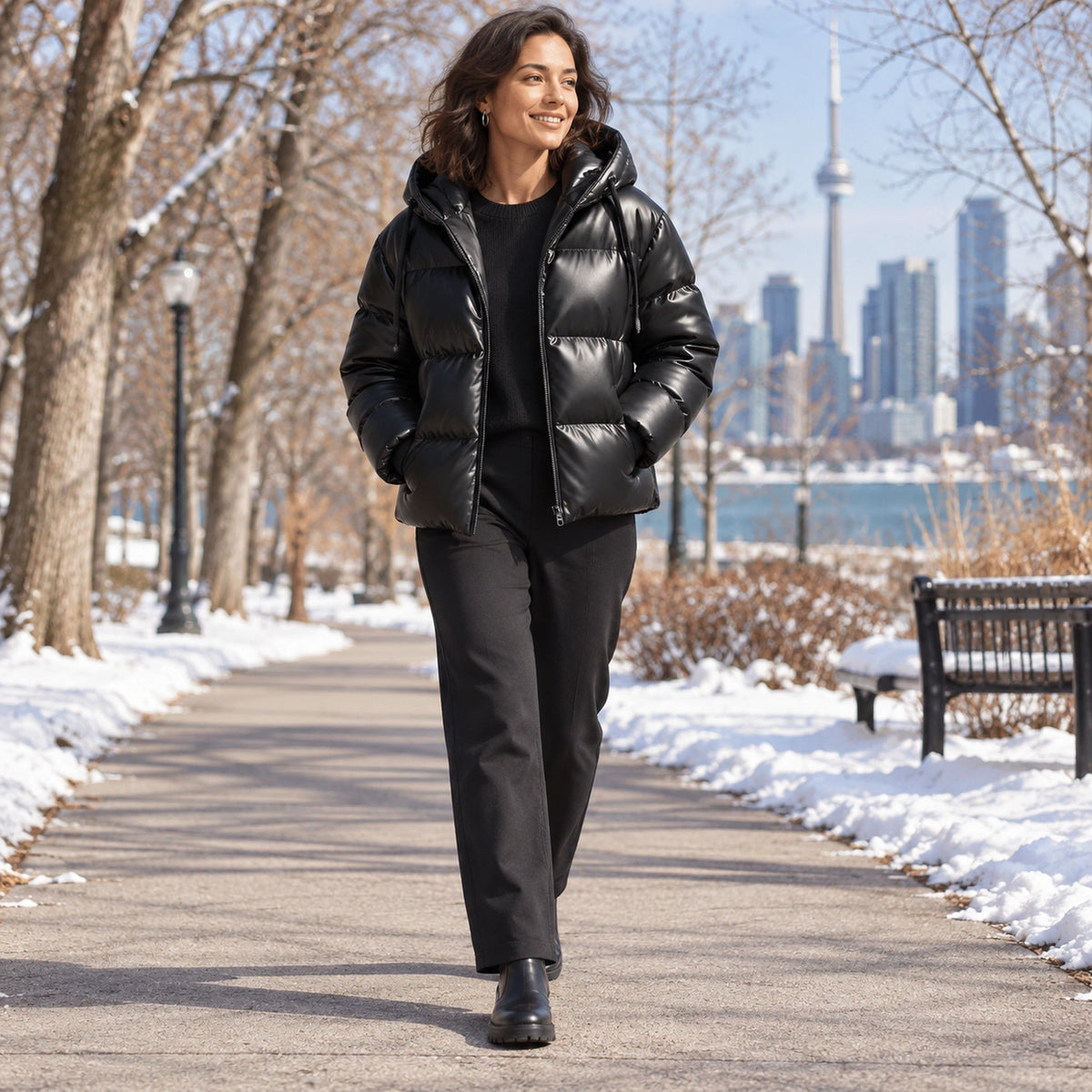 puffer jacket — Usa and Canada October–December 2; Black; complete product worn by a happy adult model — view 10