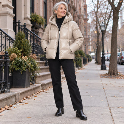puffer jacket — Usa and Canada October–December 1; Khaki; complete product worn by a happy adult model — view 9