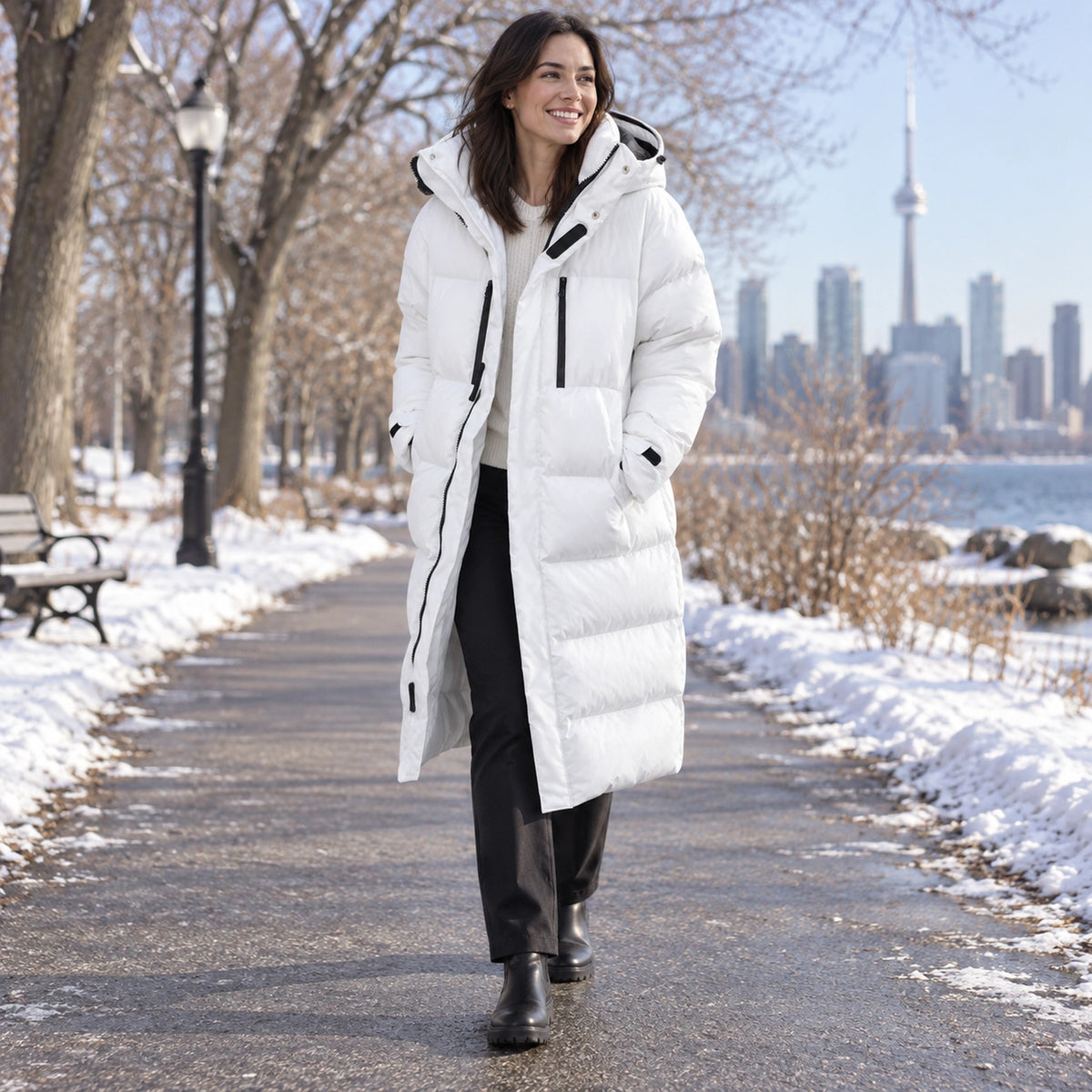 puffer jacket — Usa and Canada October–December 2; White; complete product worn by a happy adult model — view 7
