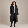 puffer jacket — Image; full front view; Black; complete product worn by a happy adult model