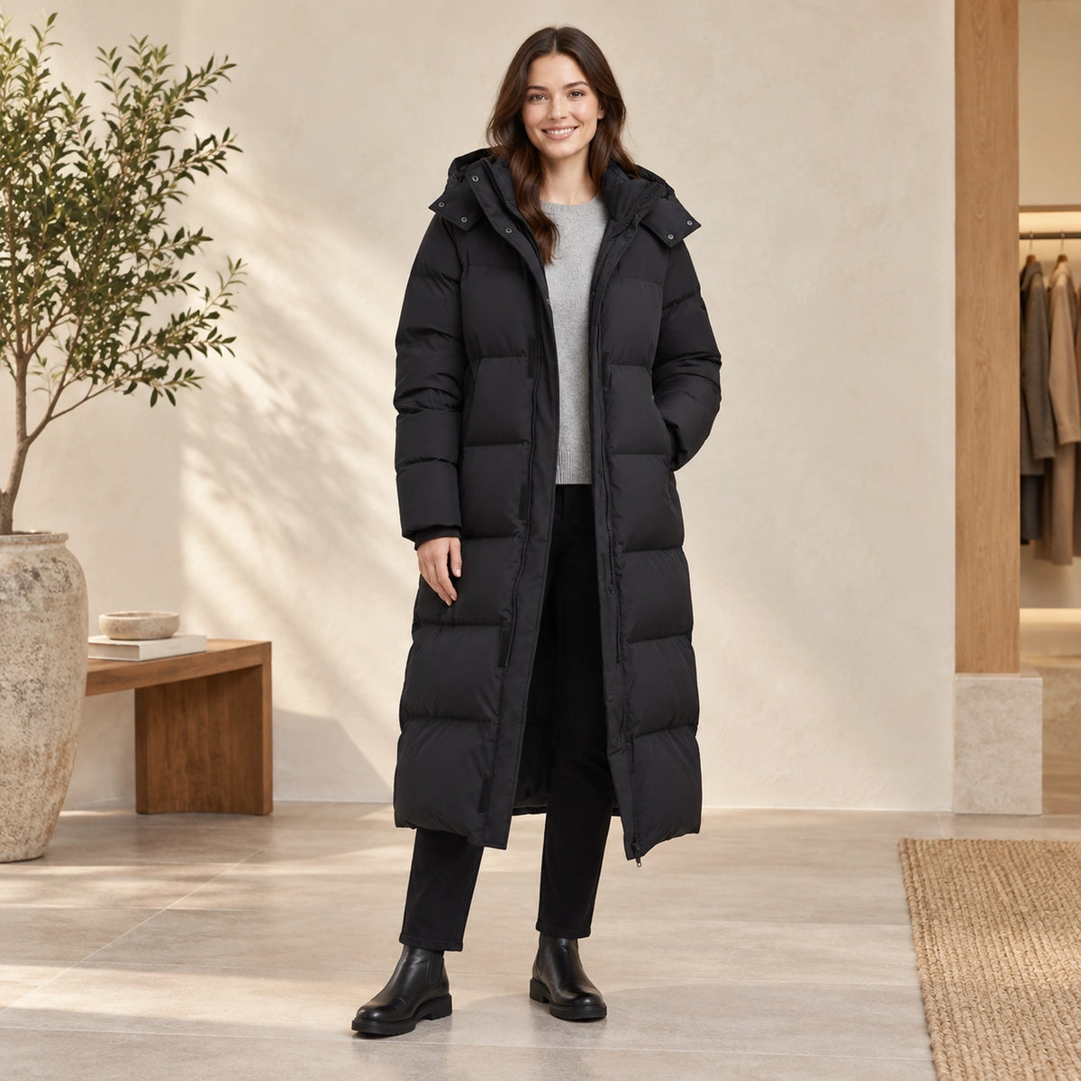 puffer jacket — Usa and Canada October–December front relaxed pose; Black; complete product worn by a happy adult — view 5