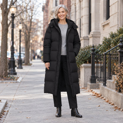 puffer jacket — Usa and Canada October–December 1; Black; complete product worn by a happy adult model — view 6