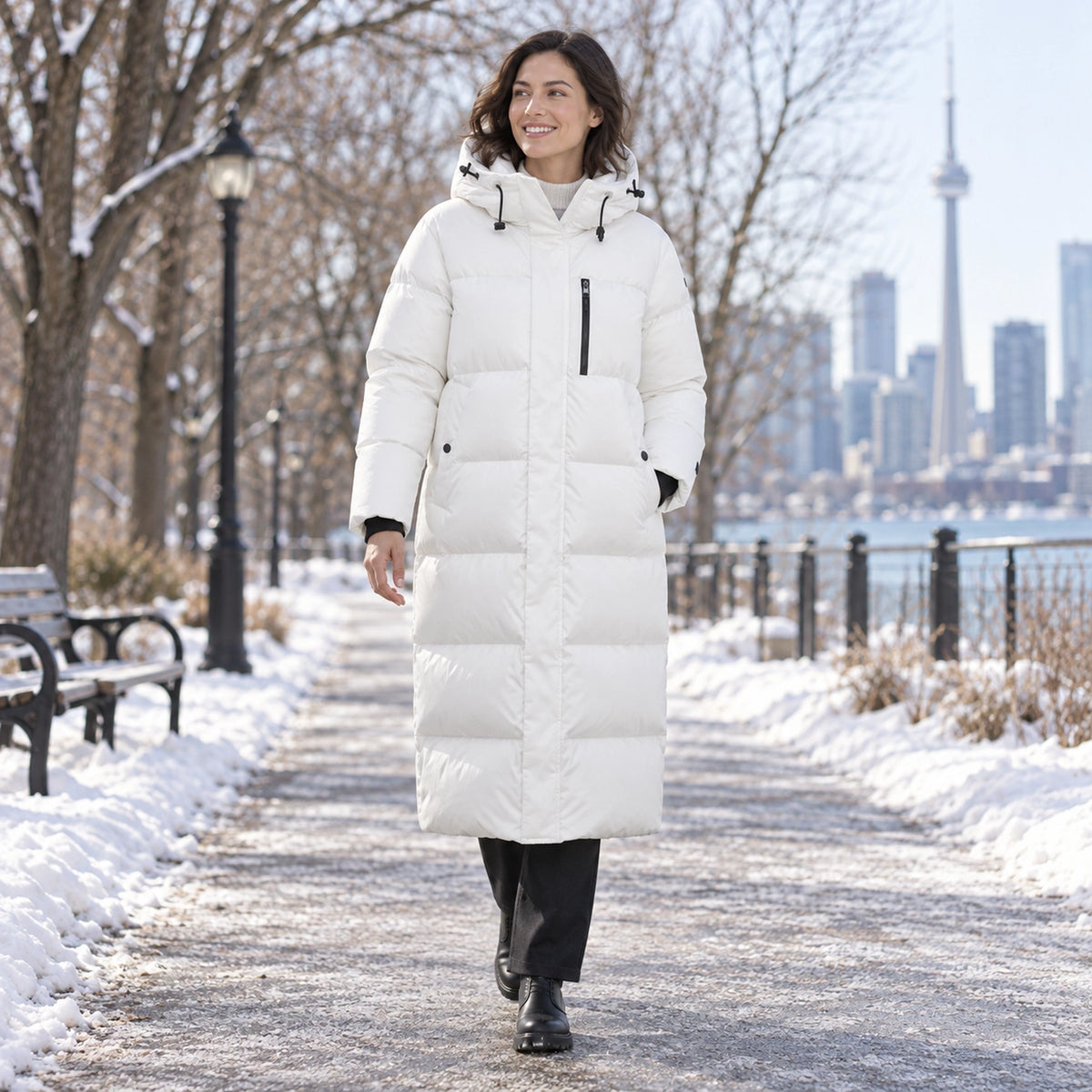 puffer jacket — Usa and Canada October–December 2; White; complete product worn by a happy adult model — view 7