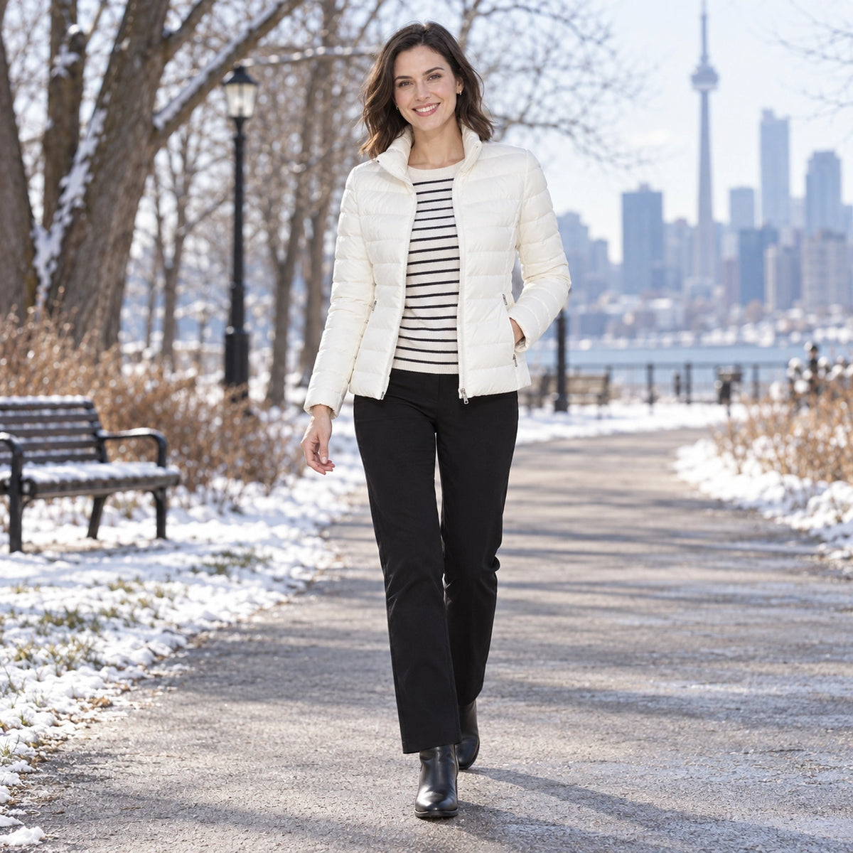 puffer jacket — Usa and Canada October–December 2; White; complete product worn by a happy adult model — view 13
