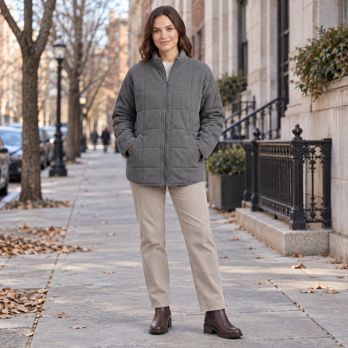 puffer jacket — Usa and Canada October–December 1; Dark Gray; complete product worn by a happy adult model — view 13