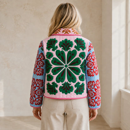 Charlotte folk floral quilted jacket genuine direct rear view worn by model — view 3