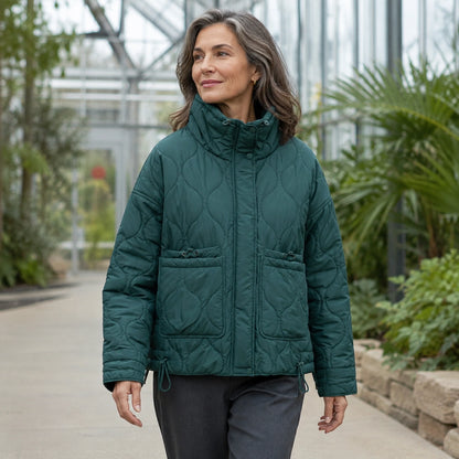 quilted jacket — Green high neck quilted coat view on a model — view 10