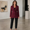 red coat — Aurora tailored burgundy red blazer complete front view