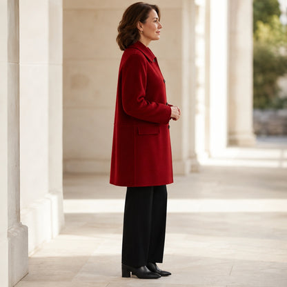 red coat — Stella deep red wool blend coat true side view — view 2