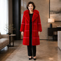 Stella plush faux fur collar red coat complete front view