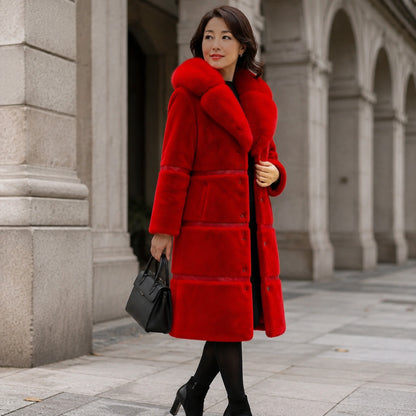 Stella plush red coat three quarter side view — view 2