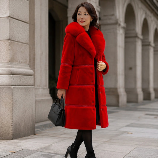 Stella plush red coat three quarter side view — view 2