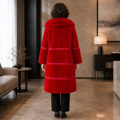 Stella plush red coat direct back construction view — view 3