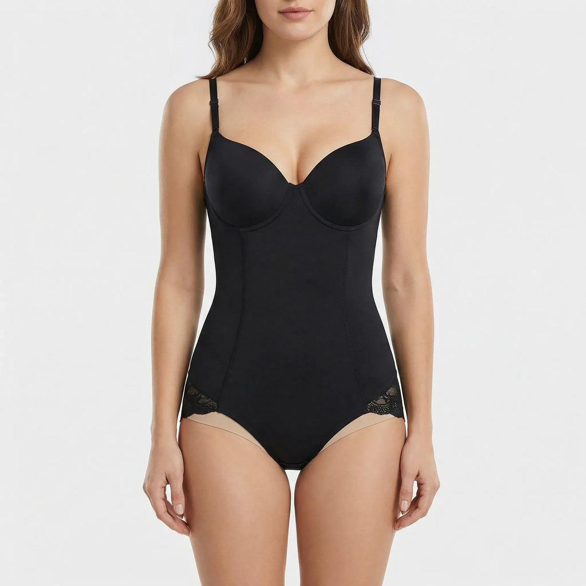 Full body shaping bodysuit with built in bust support, adjustable straps, front view — 2 — view 2