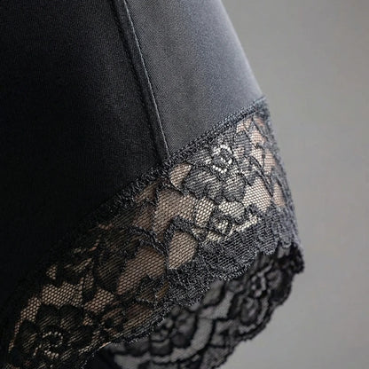 Black bodysuit with lace trim detail, close up view of fabric and design — 3 — view 3