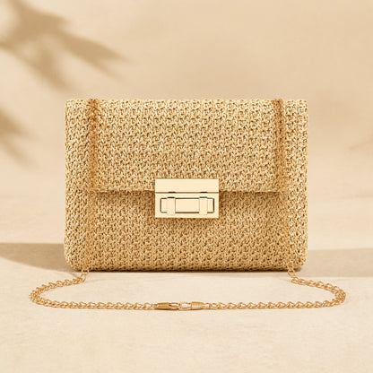 Natural Straw sling bag complete front view