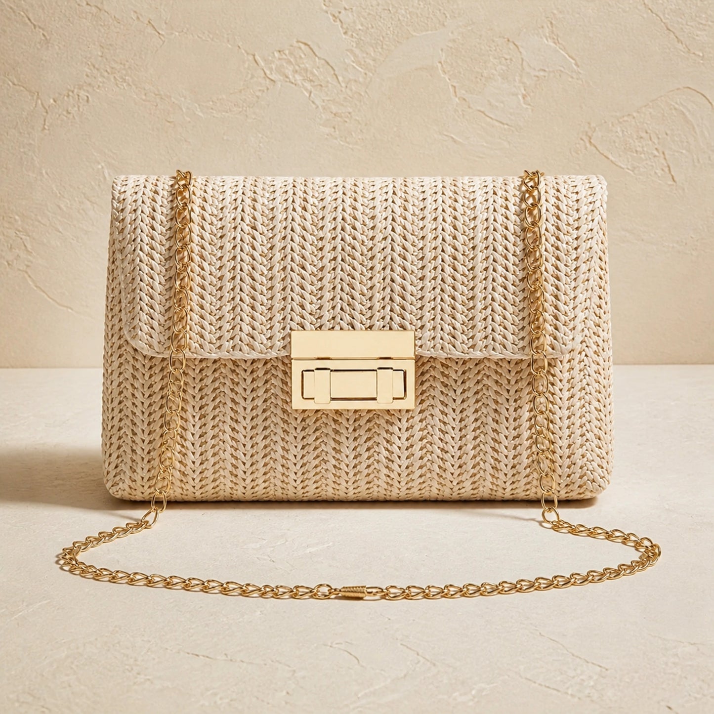 Light Beige Straw sling bag complete front view — view 2