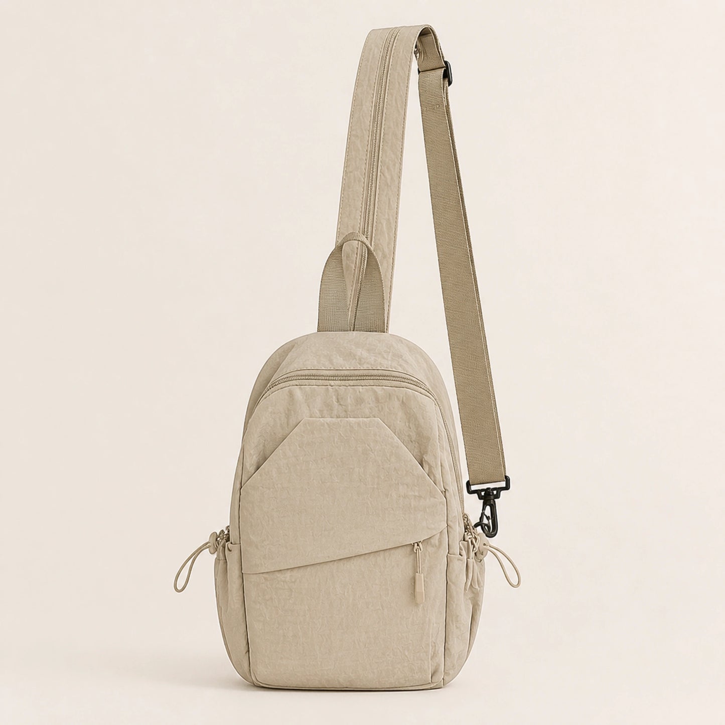 Khaki Multi Pocket sling bag complete front view — view 5