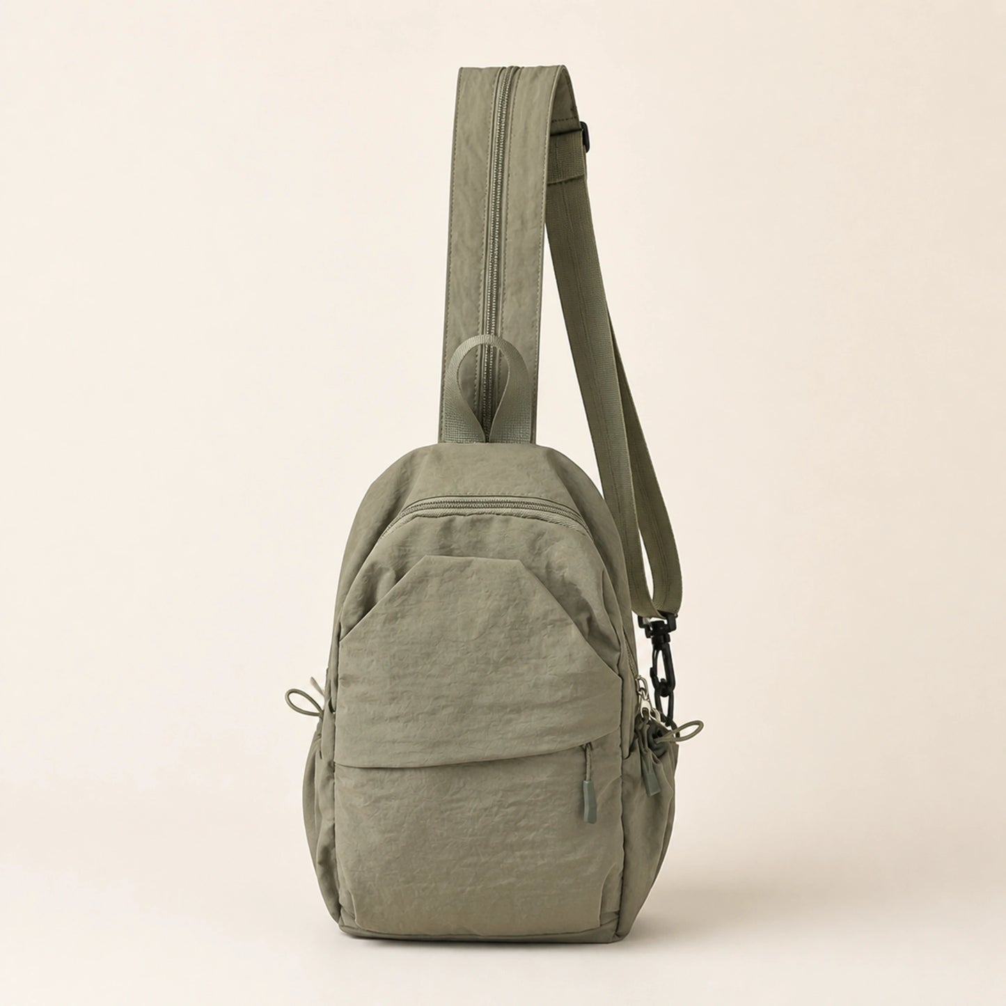 Olive Green Multi Pocket sling bag complete front view — view 8