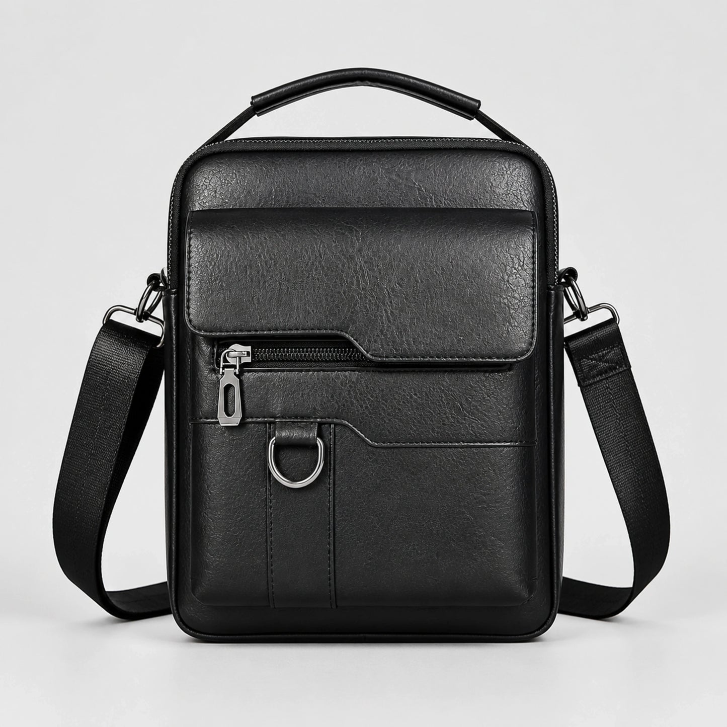Black Vertical Flap sling bag complete front view