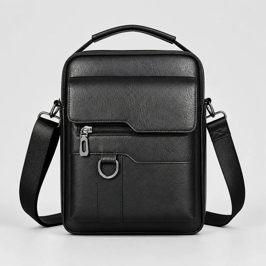 Black Vertical Flap sling bag complete front view