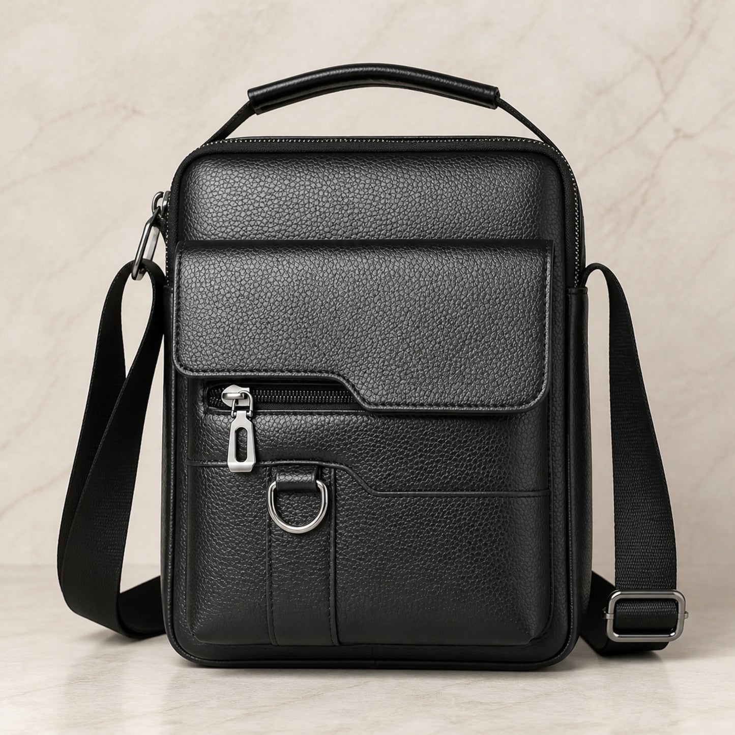 Black Horizontal Panel sling bag complete front view — view 2