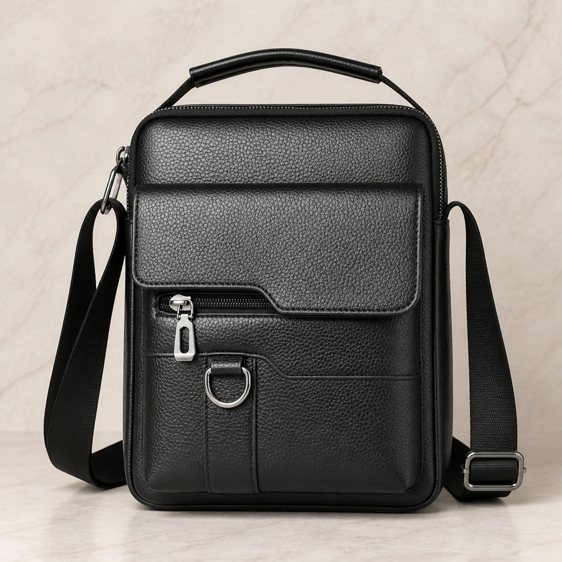 Black Horizontal Panel sling bag complete front view — view 2