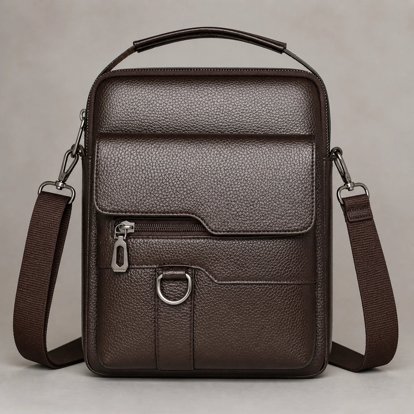 Brown Horizontal Panel sling bag complete front view — view 5