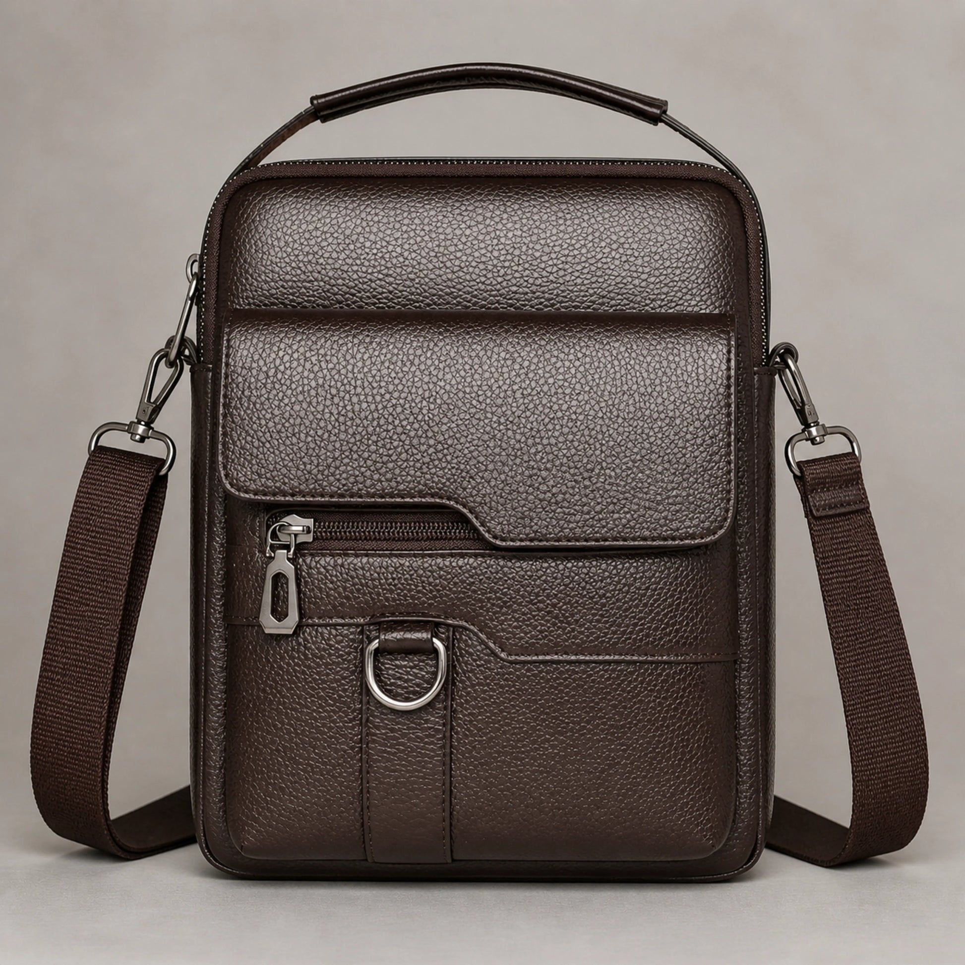 Brown Horizontal Panel sling bag complete front view — view 5